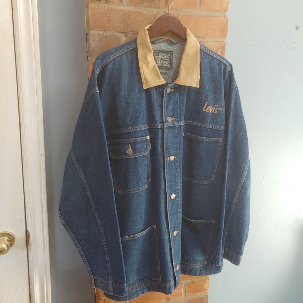 Rare Vintage 80's Levi's Blue Denim Chore Jacket Men's Size XL Made In Canada - Picture 4 of 15